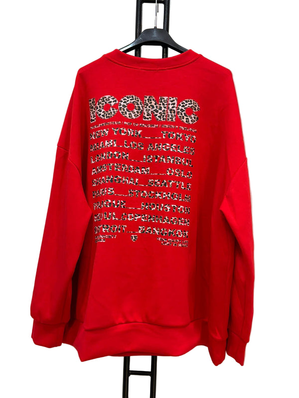 Pull ICONIC LEOPARD rouge