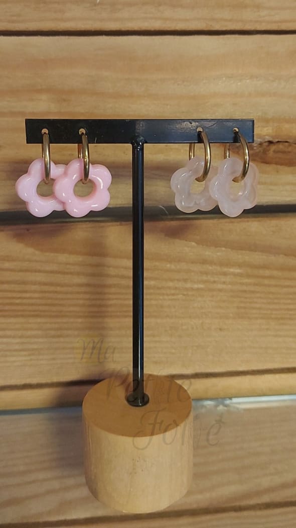 Boucles d’oreilles FLEURS rose transparent