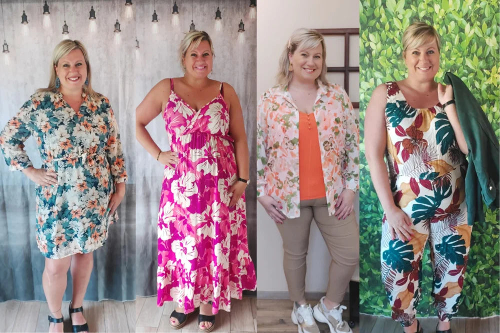 4 looks printemps avec différents motifs fleurs