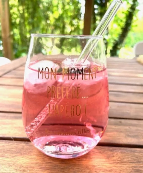 Verre avec paille "MON MOMENT PREFERE L'APERO"
