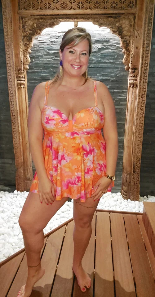 Maillot de bain robe grande taille imprime orange