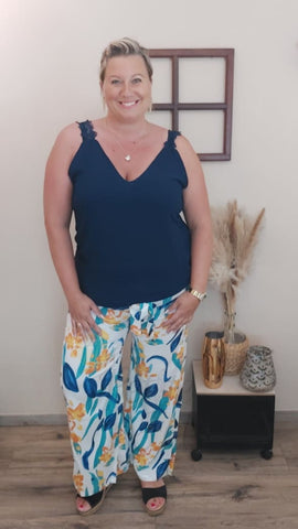 Blouse bleue façon débardeur caraco, INDILA Marine,