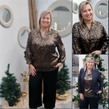 Tenue grande taille élégante avec chemisier imprimé léopard et options de style