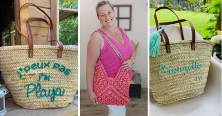 3 modèles de sac de plage : 2 en paille naturelle et 1 en tissu façon raphia