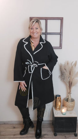Manteau noir long BRODERIE