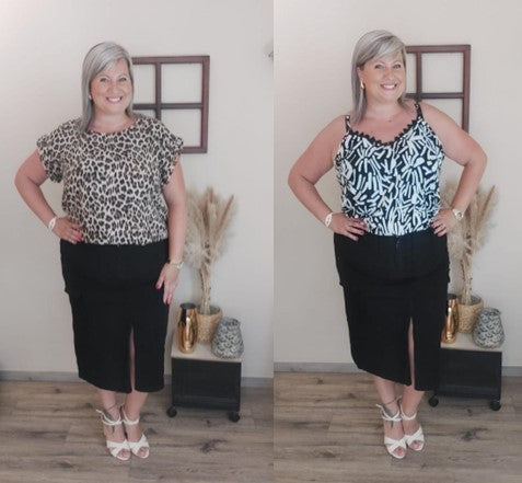 Look mode curvy blouse léopard et jupe crayon a fente