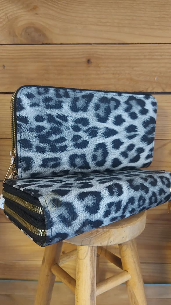 Porte feuille léopard gris