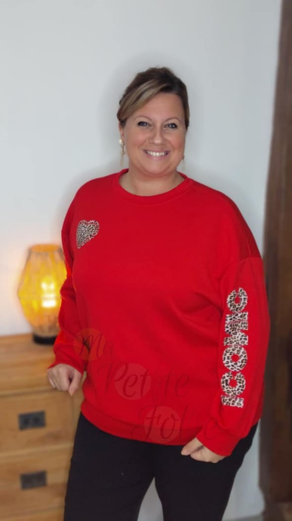 Pull ICONIC LEOPARD rouge