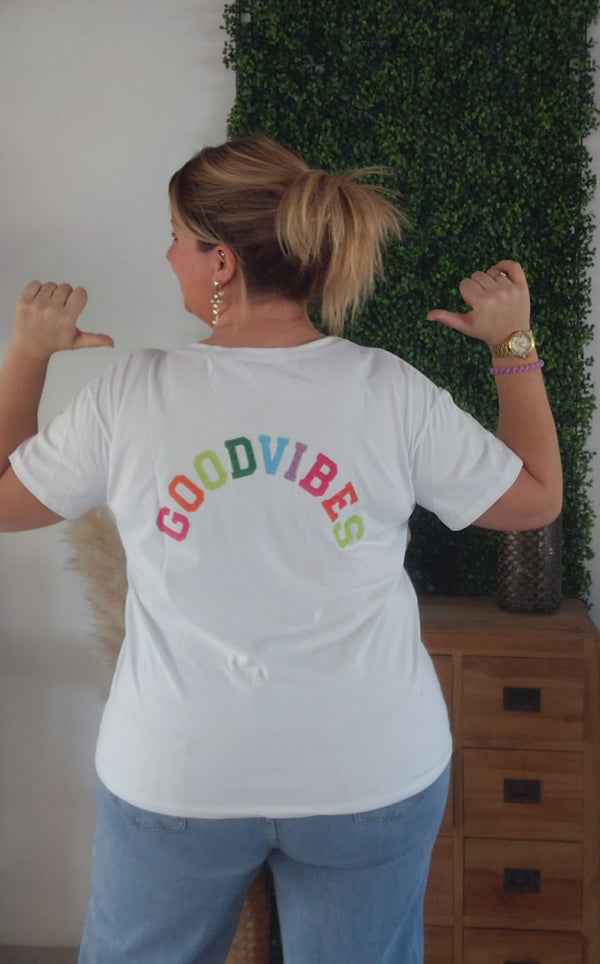 Tee shirt GOOD VIBES blanc