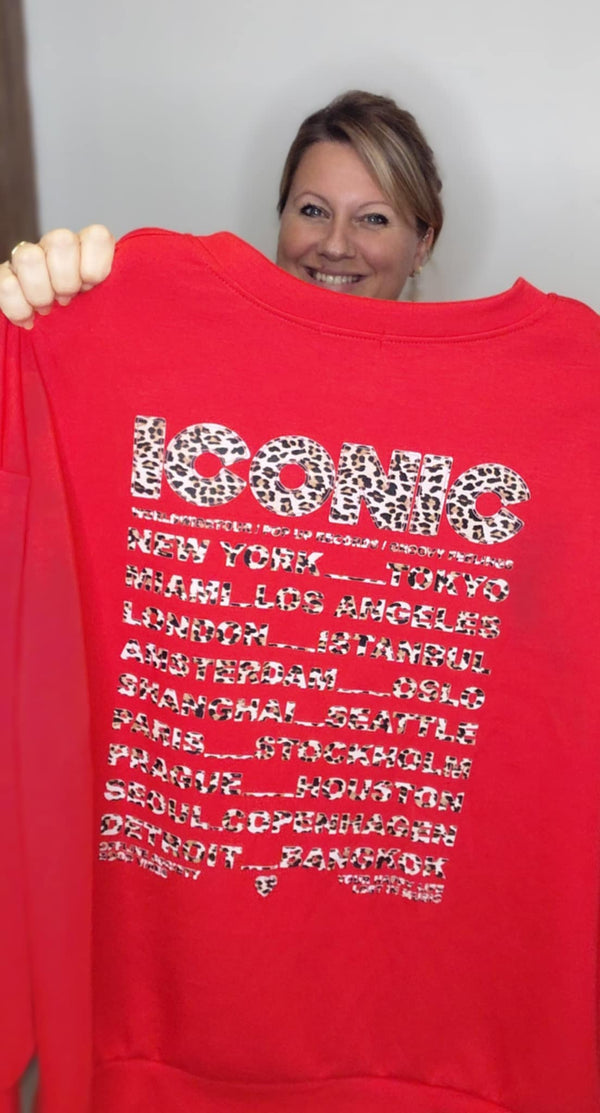 Pull ICONIC LEOPARD rouge