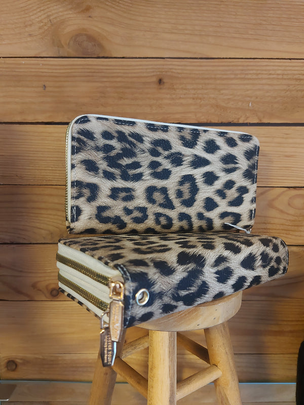 Porte feuille léopard beige