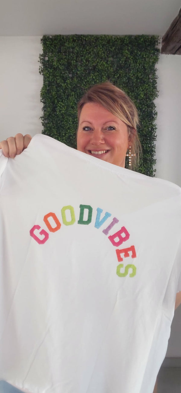 Tee shirt GOOD VIBES blanc
