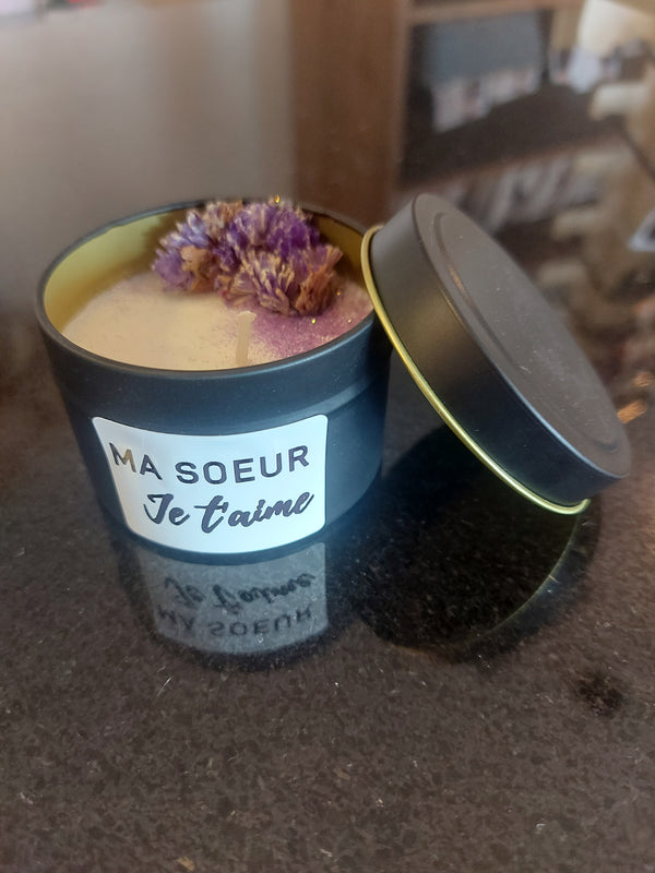 Bougie MA SOEUR JE T'AIME noir