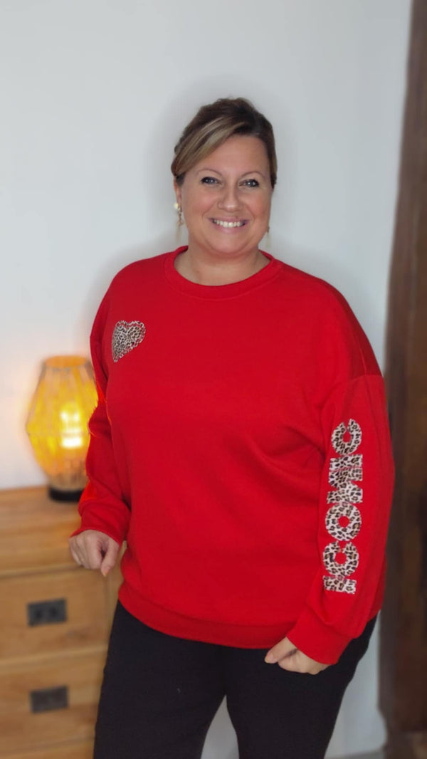 Pull ICONIC LEOPARD rouge